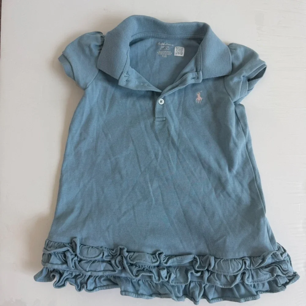 Ralph Lauren Baby Girl Ruffle Polo Dress in Blue Size 24 Months